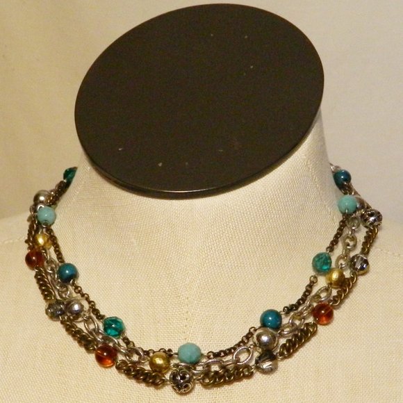Brighton Layered Necklace Silvertone and Multi Stones EUC! - Picture 2 of 5